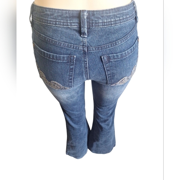 Apt. 9 Wide Flare 70s Style Jeans Blue Stone Washed Women Size 4 - Picture 4 of 10